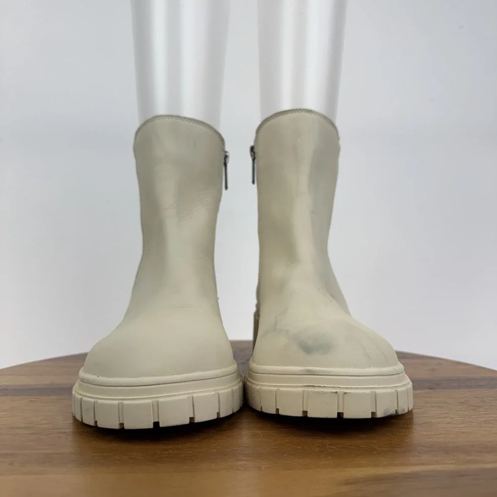 Womens Blondo Prestly Ivory Leather Waterproof Casual Ankle Boots‎ Size 11 M GUC